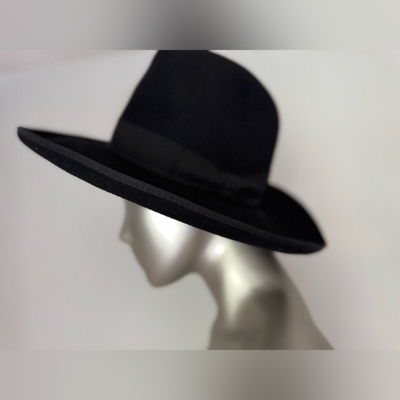 Borsalino Fedora Hat Black Wool Felt Made in Italy Vintage Size 7 (VDC) - Picture 1 of 9